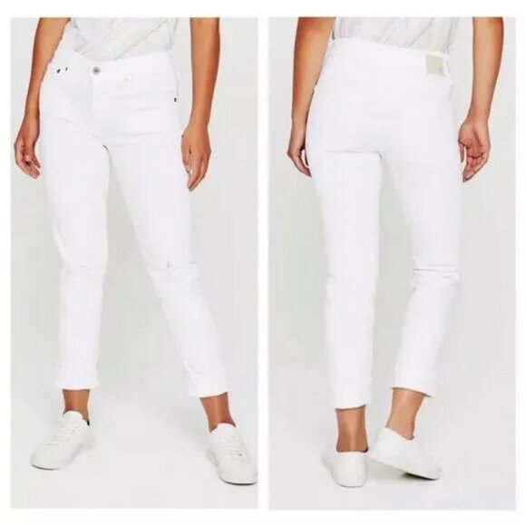 NWT Adriano Goldschmied Ex-Boyfriend Slouchy Slim White Distressed Jeans Size 27 - Picture 1 of 15